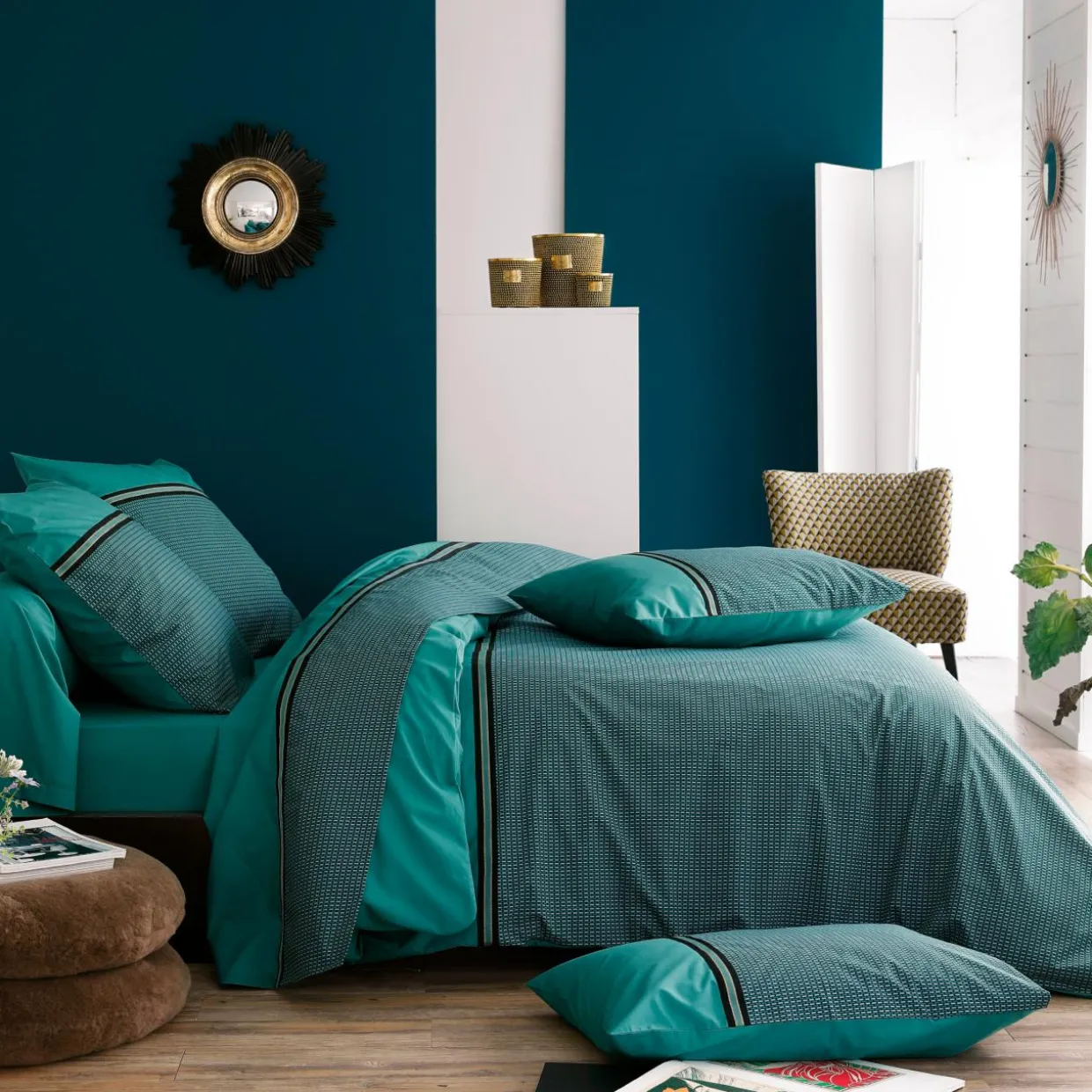 Housse de couette percale de coton (240 x 220 cm) Gustav Vert émeraude