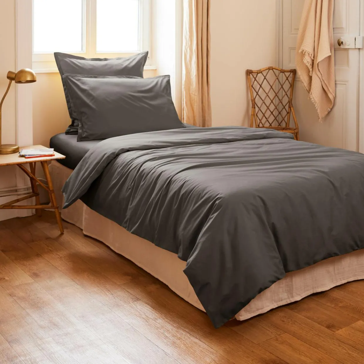 Housse de couette percale de coton (140 x 200 cm) Cali Gris anthracite