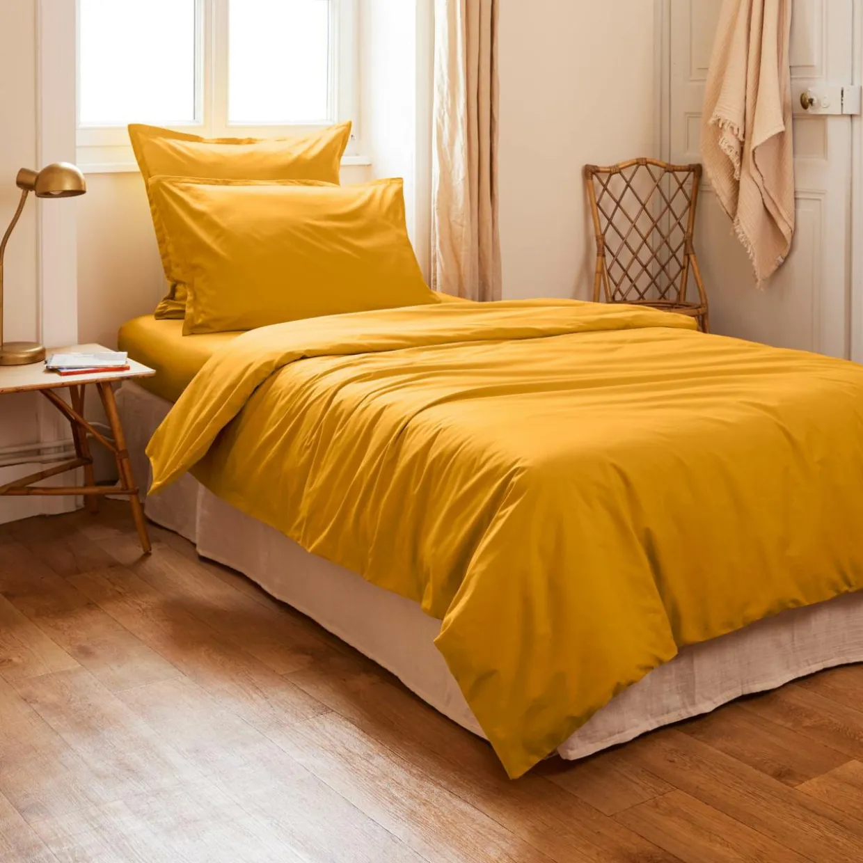 Housse de couette percale de coton (140 x 200 cm) Cali Jaune moutarde