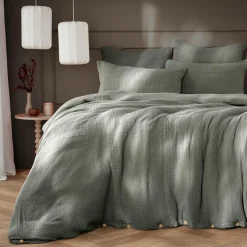 Housse de couette quadruple gaze de coton (240 x 220 cm) Victoria x Gaïa Vert romarin