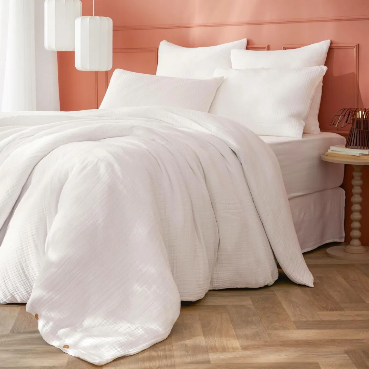Housse de couette quadruple gaze de coton (200 x 200 cm) Victoria x Gaïa Blanc chantilly