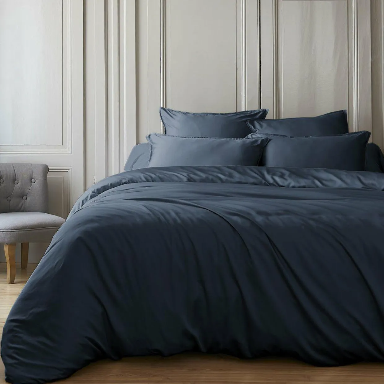 Housse de couette satin de bambou (280 x 240 cm) Sienna Bleu nuit