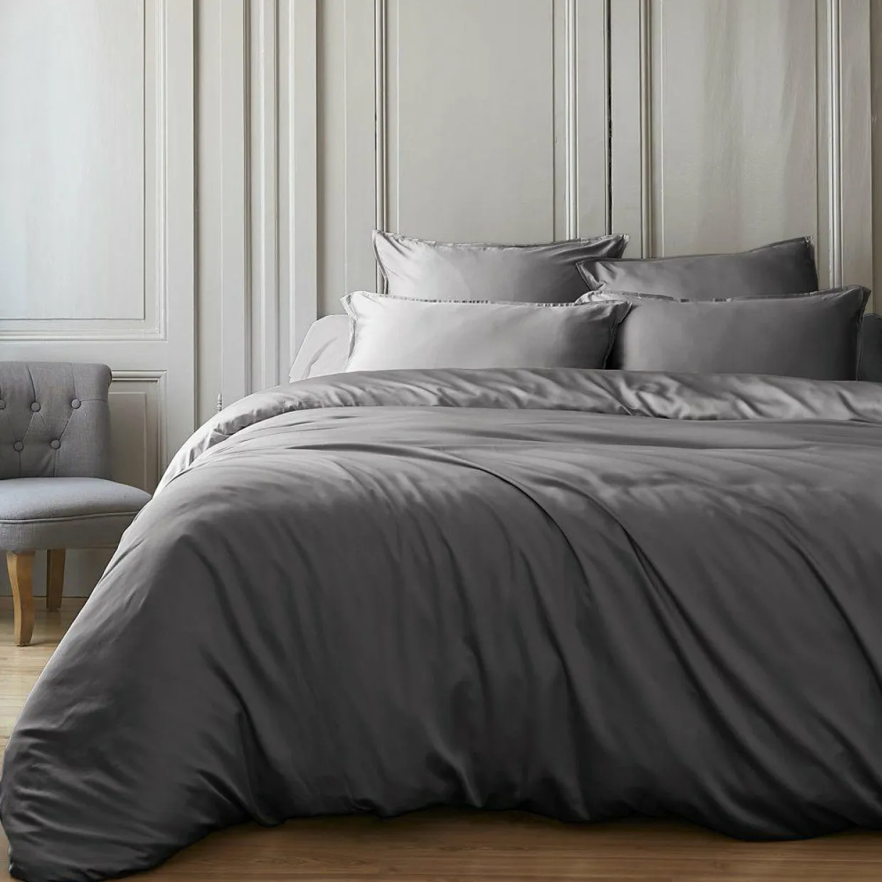 Housse de couette satin de bambou (260 x 240 cm) Sienna Gris granit
