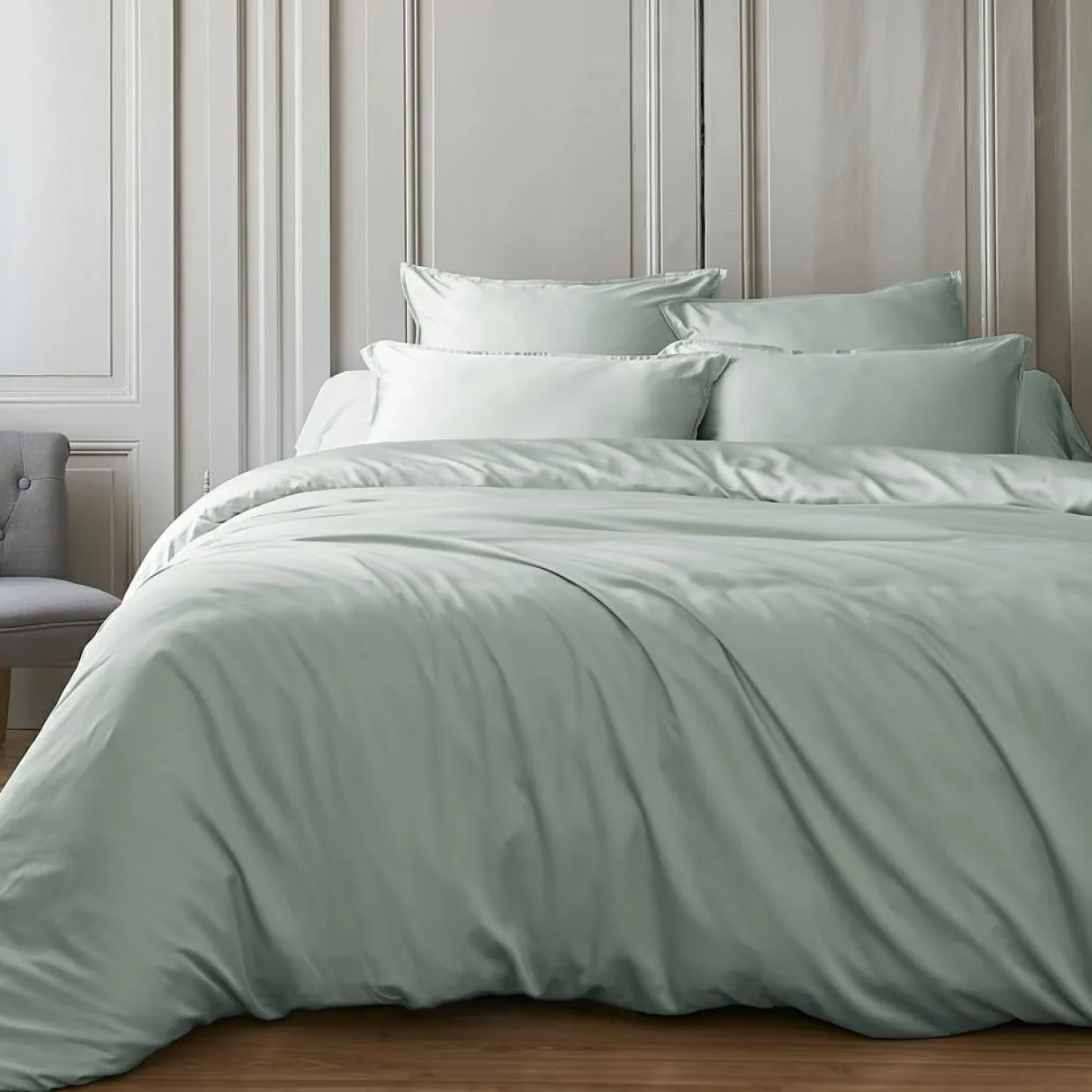 Housse de couette satin de bambou (240 x 220 cm) Sienna Vert eucalyptus