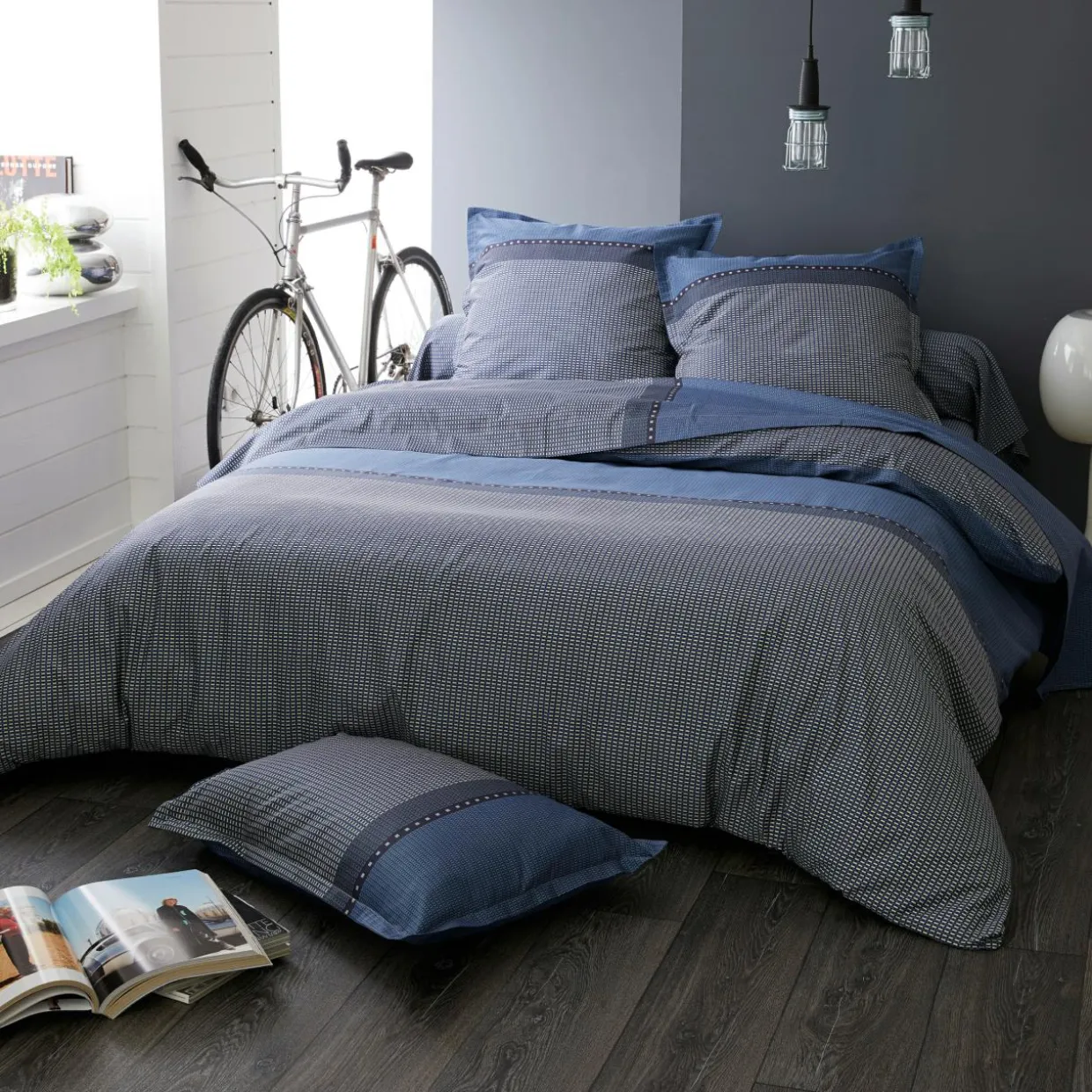Housse de couette satin de coton (240 x 220 cm) Enzo Bleue