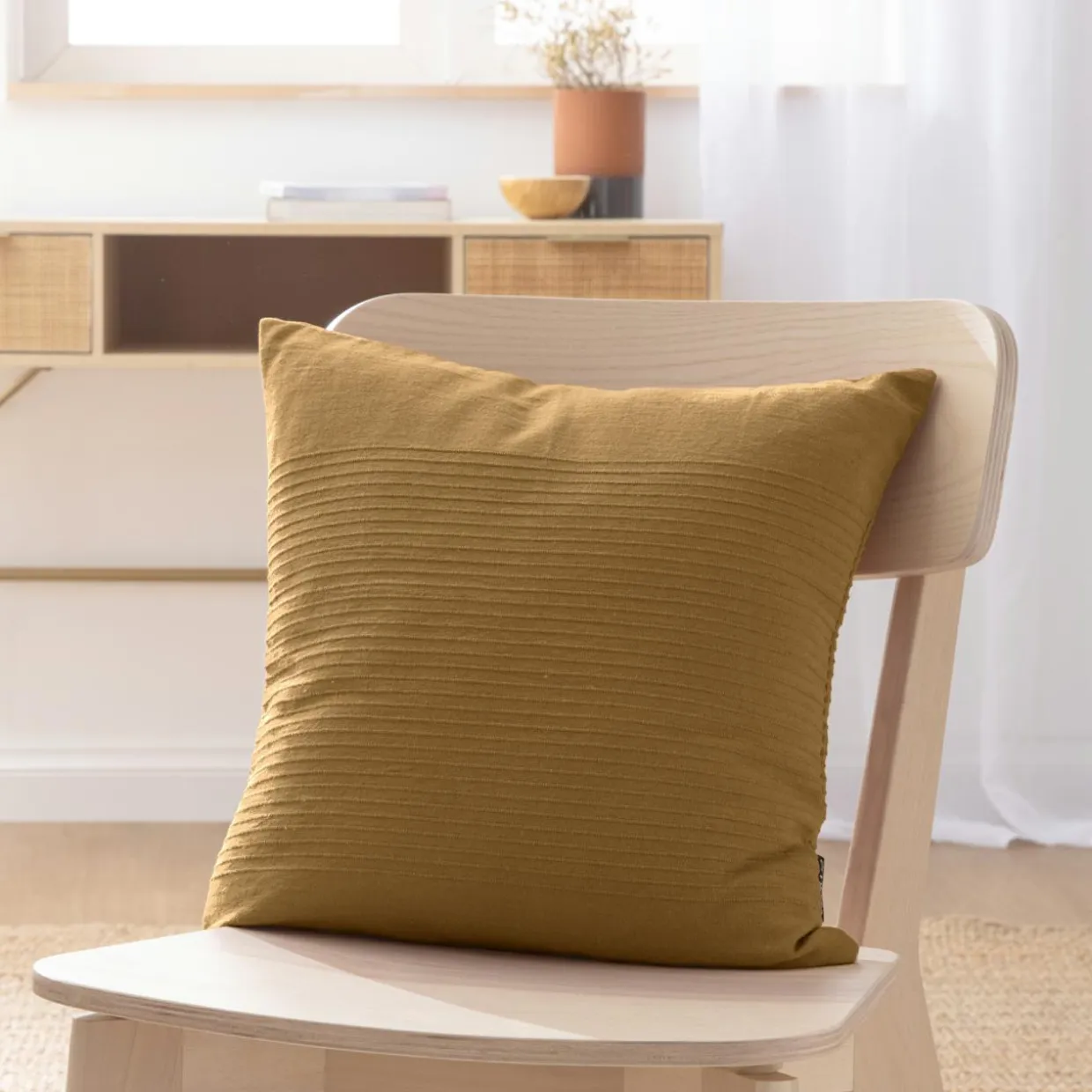 Housse de coussin carrée coton tissé (40 x 40 cm) Léa Camel