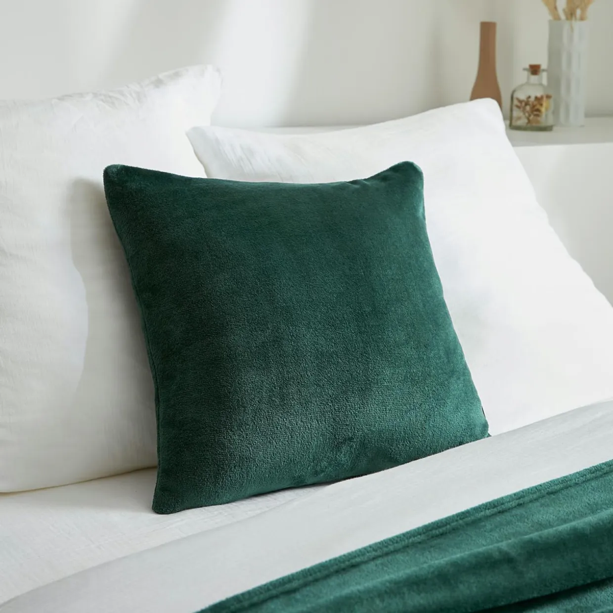Housse de coussin carrée flanelle (45 x 45 cm) Didou Verte