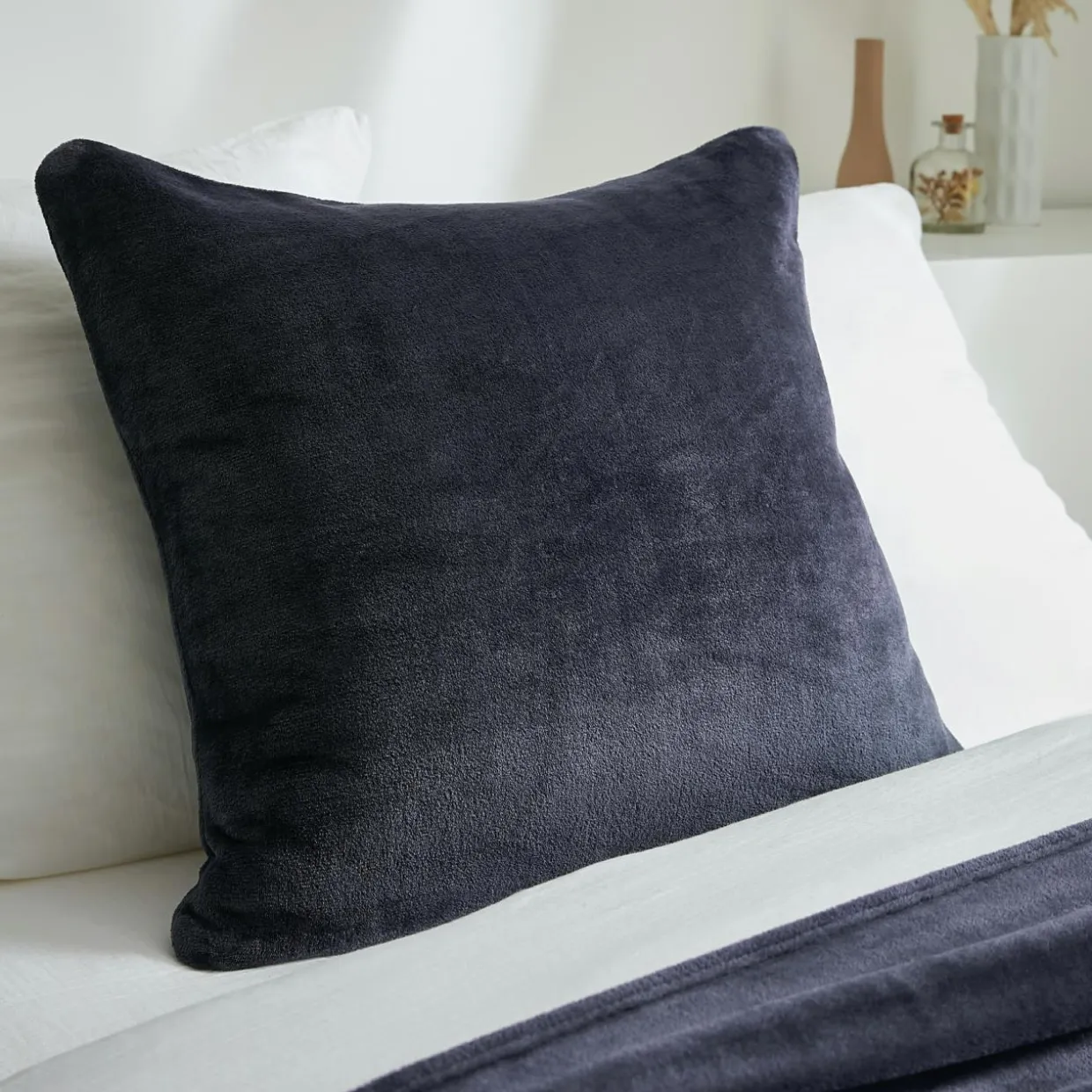 Housse de coussin carrée flanelle (60 x 60 cm) Didou Gris anthracite