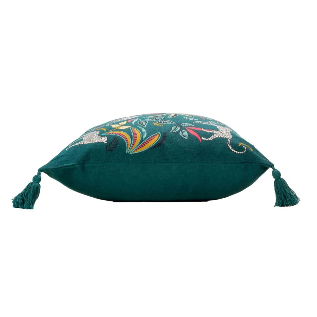 Housse de coussin coton pompons (40 x 40 cm) Malaga Bleu canard