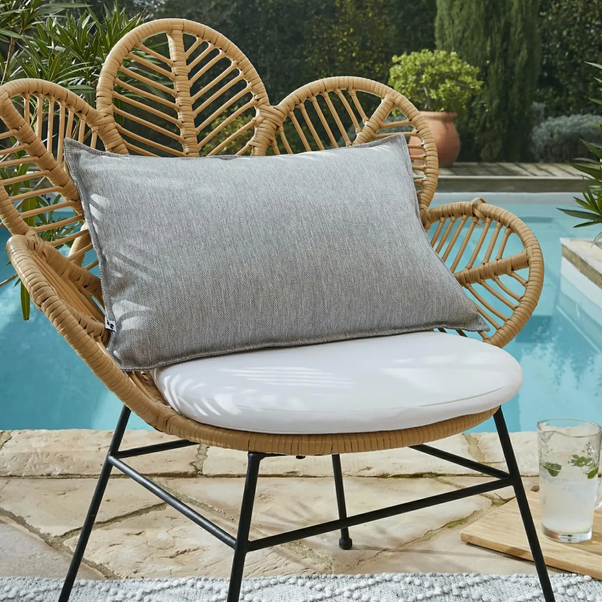 Housse de coussin extérieur rectangulaire (40 x 60 cm) Naia Gris galet