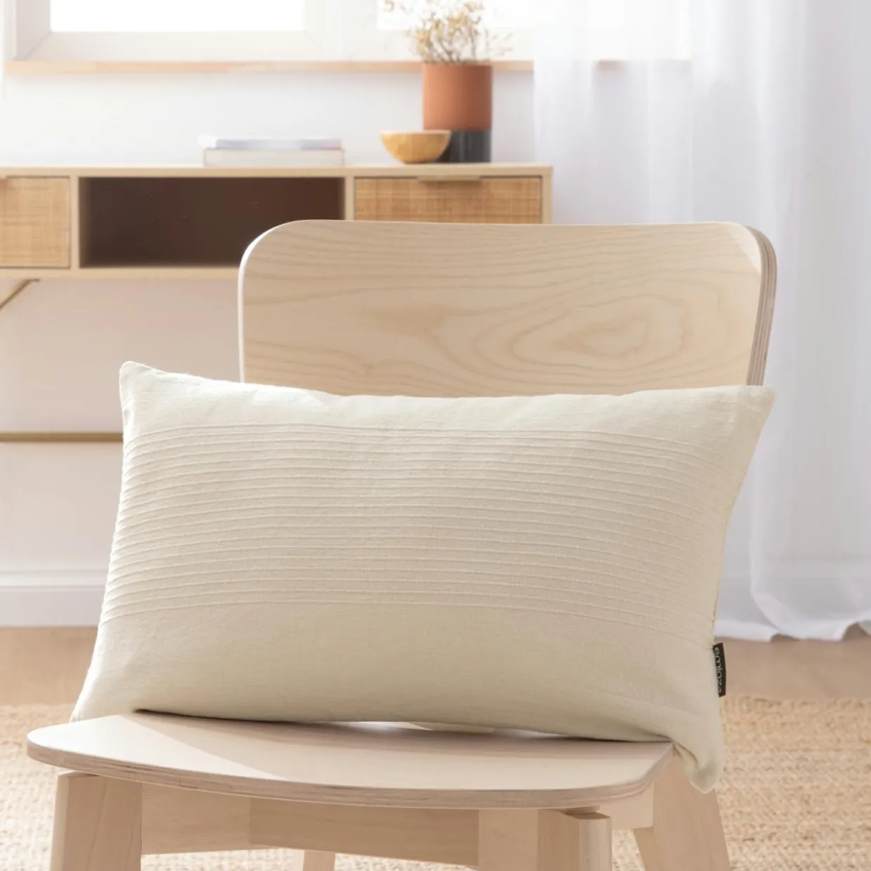 Housse de coussin rectangulaire coton tissé (30 x 50 cm) Léa Beige pampa
