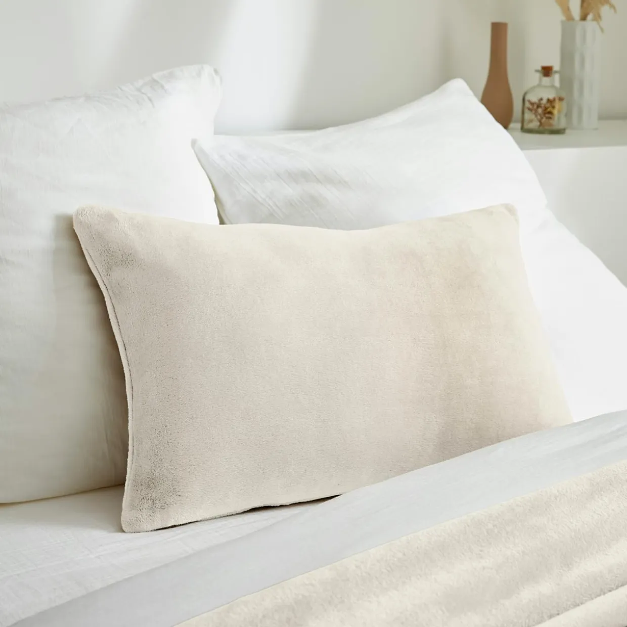 Housse de coussin rectangulaire flanelle (40 x 60 cm) Didou Beige grège