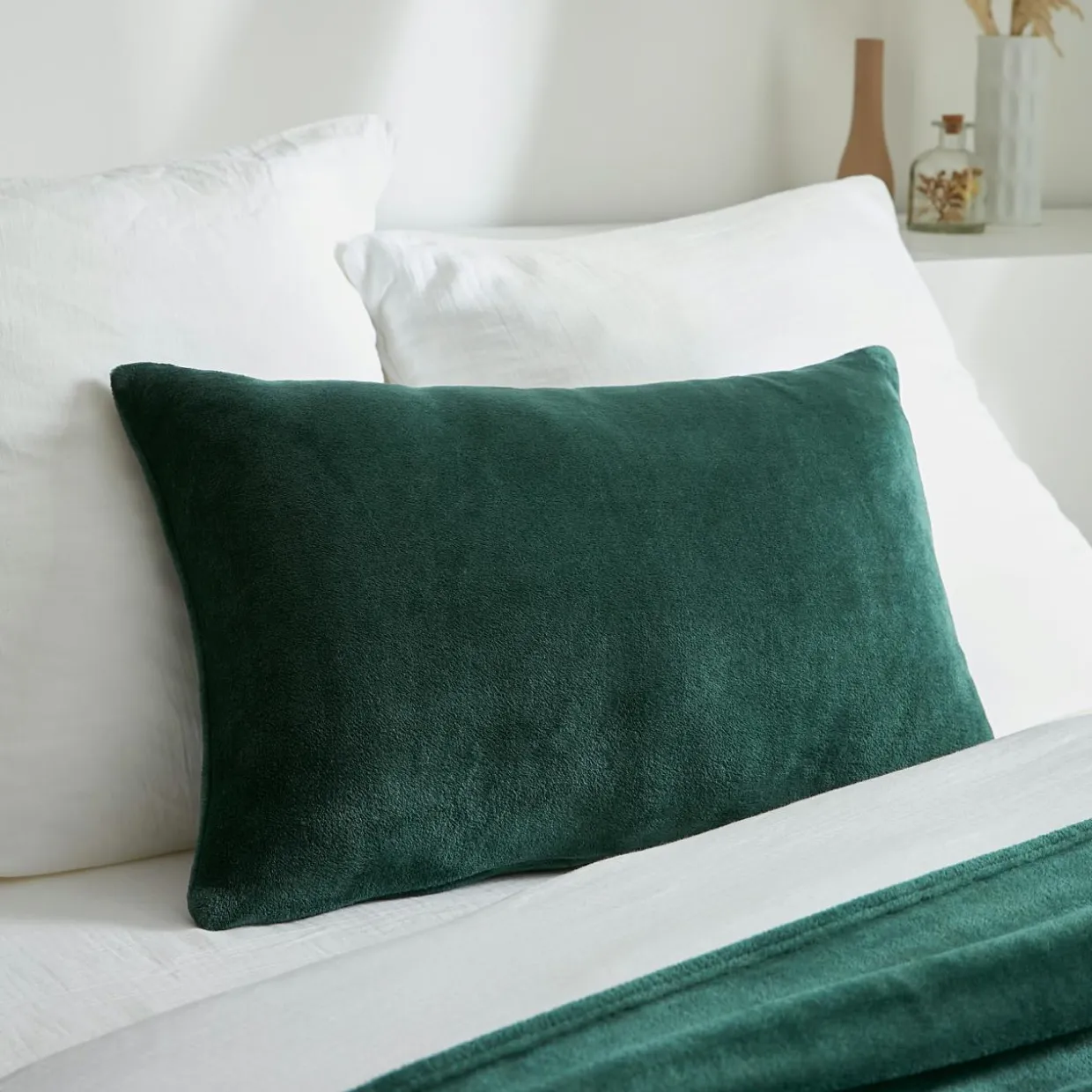 Housse de coussin rectangulaire flanelle (40 x 60 cm) Didou Verte