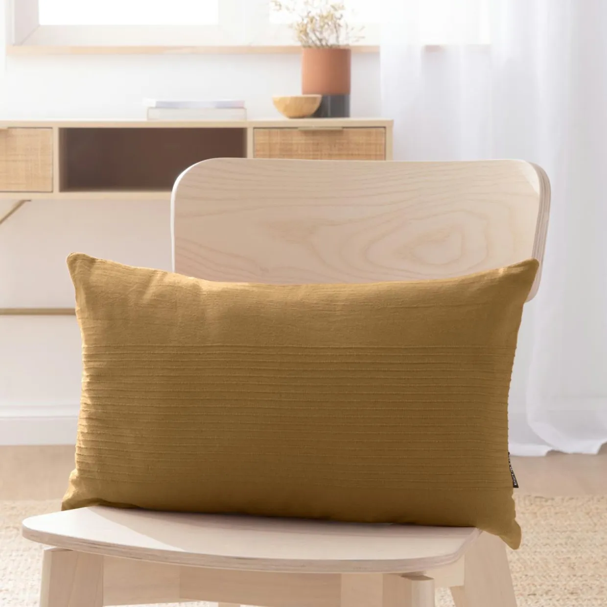 Housse de coussin rectangulaire coton tissé (30 x 50 cm) Léa Camel