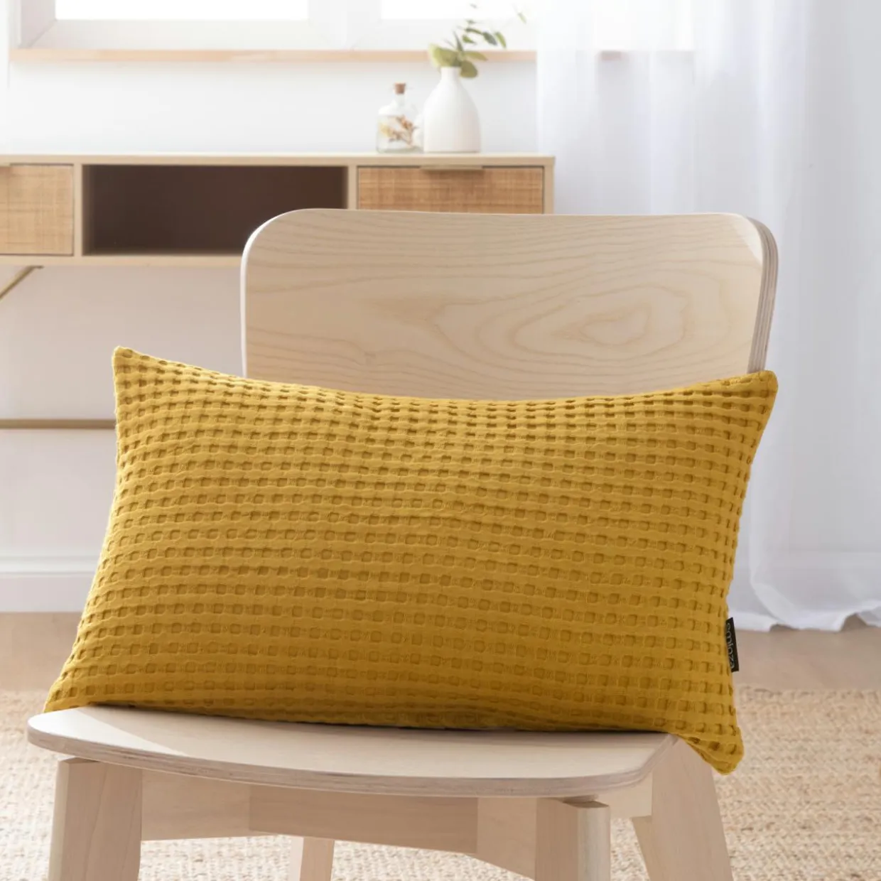 Housse de coussin rectangulaire coton nid d'abeille (30 x 50 cm) Maya Jaune safran