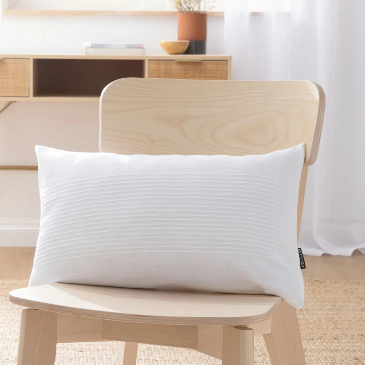 Housse de coussin rectangulaire coton tissé (30 x 50 cm) Léa Blanche