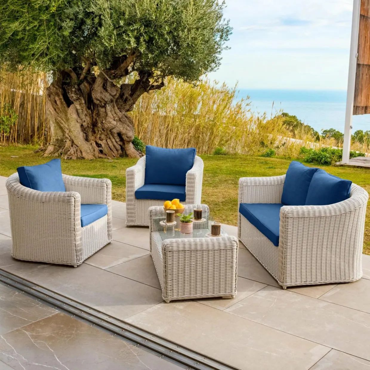 Housses de coussin de remplacement pour salon de jardin Calvi 4 places - Bleu