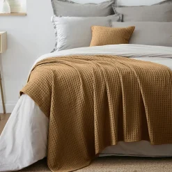 Jeté de lit coton nid d'abeille (130 x 160 cm) Maya Camel