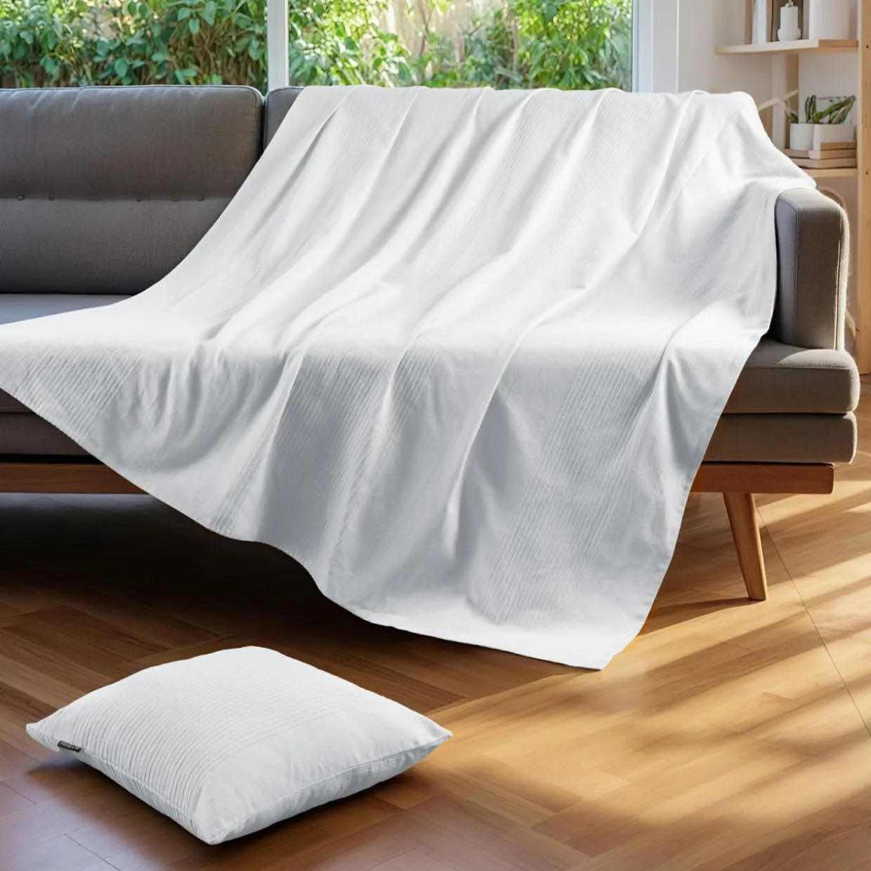 Jeté de lit coton tissé (130 x 160 cm) Léa Blanc
