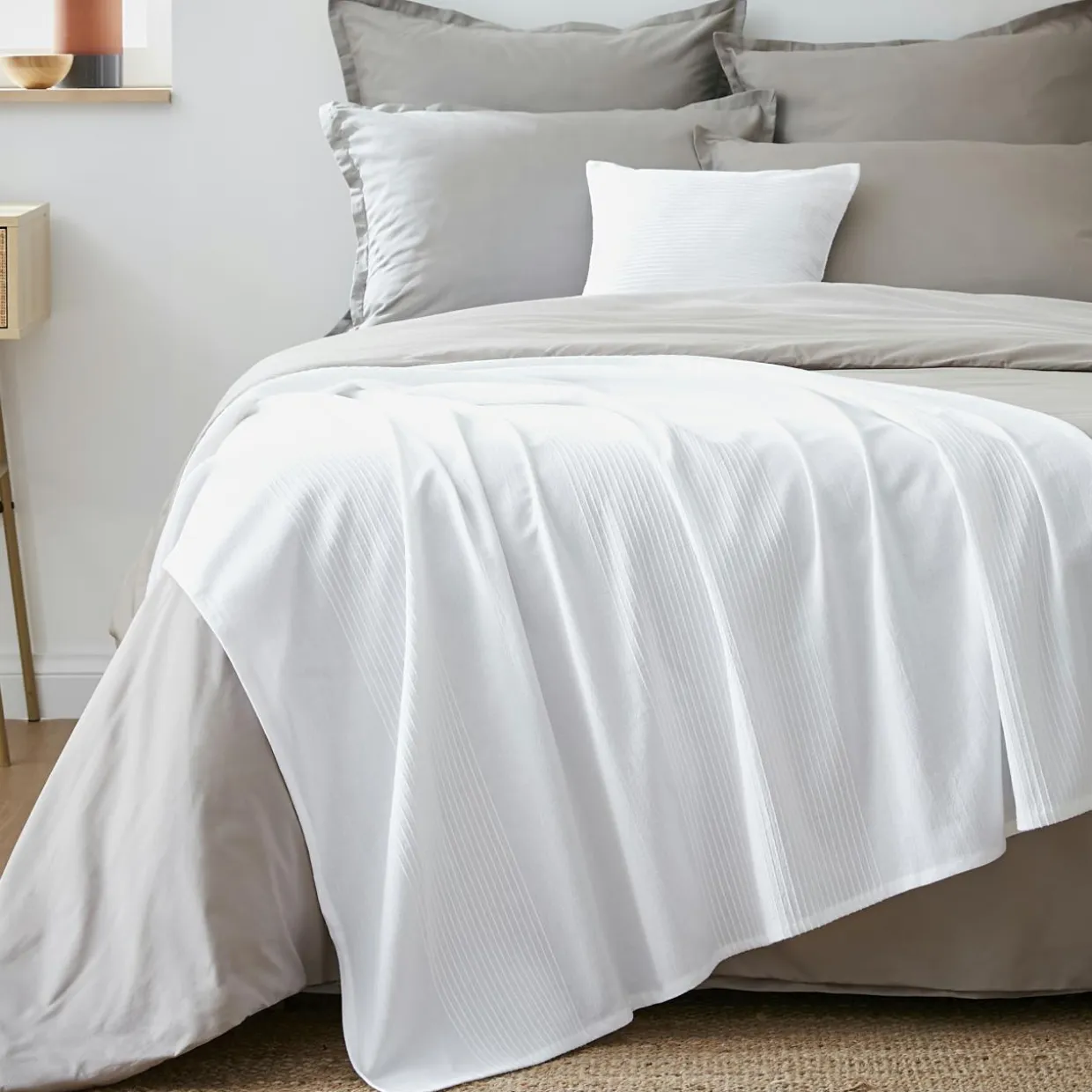 Jeté de lit coton tissé (130 x 160 cm) Léa Blanc