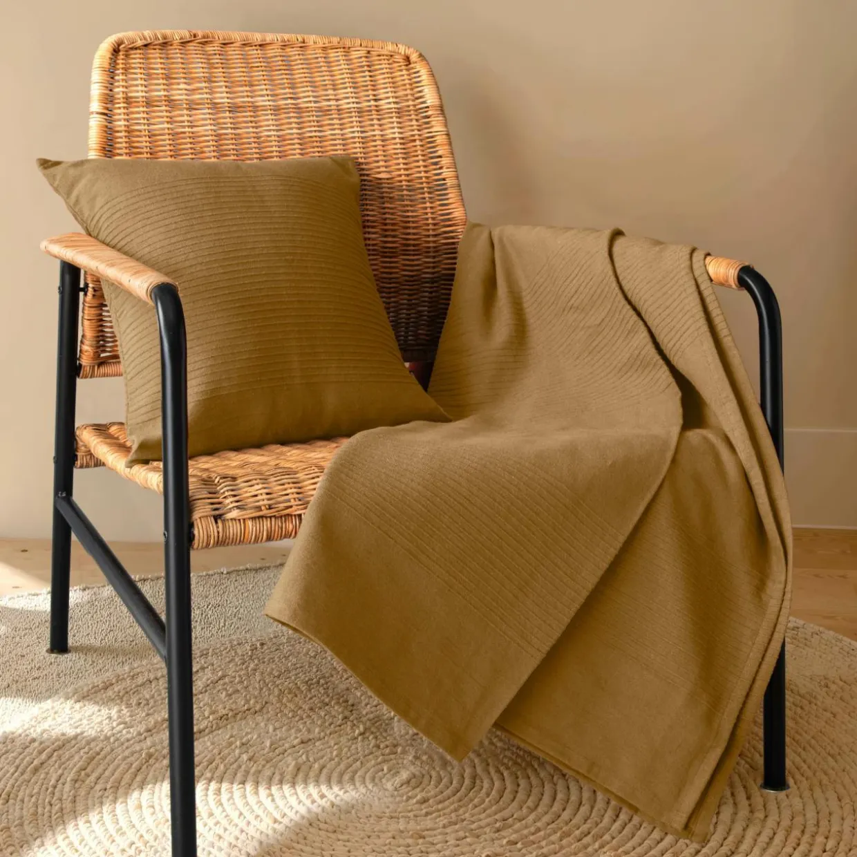 Jeté de lit coton tissé (130 x 160 cm) Léa Camel
