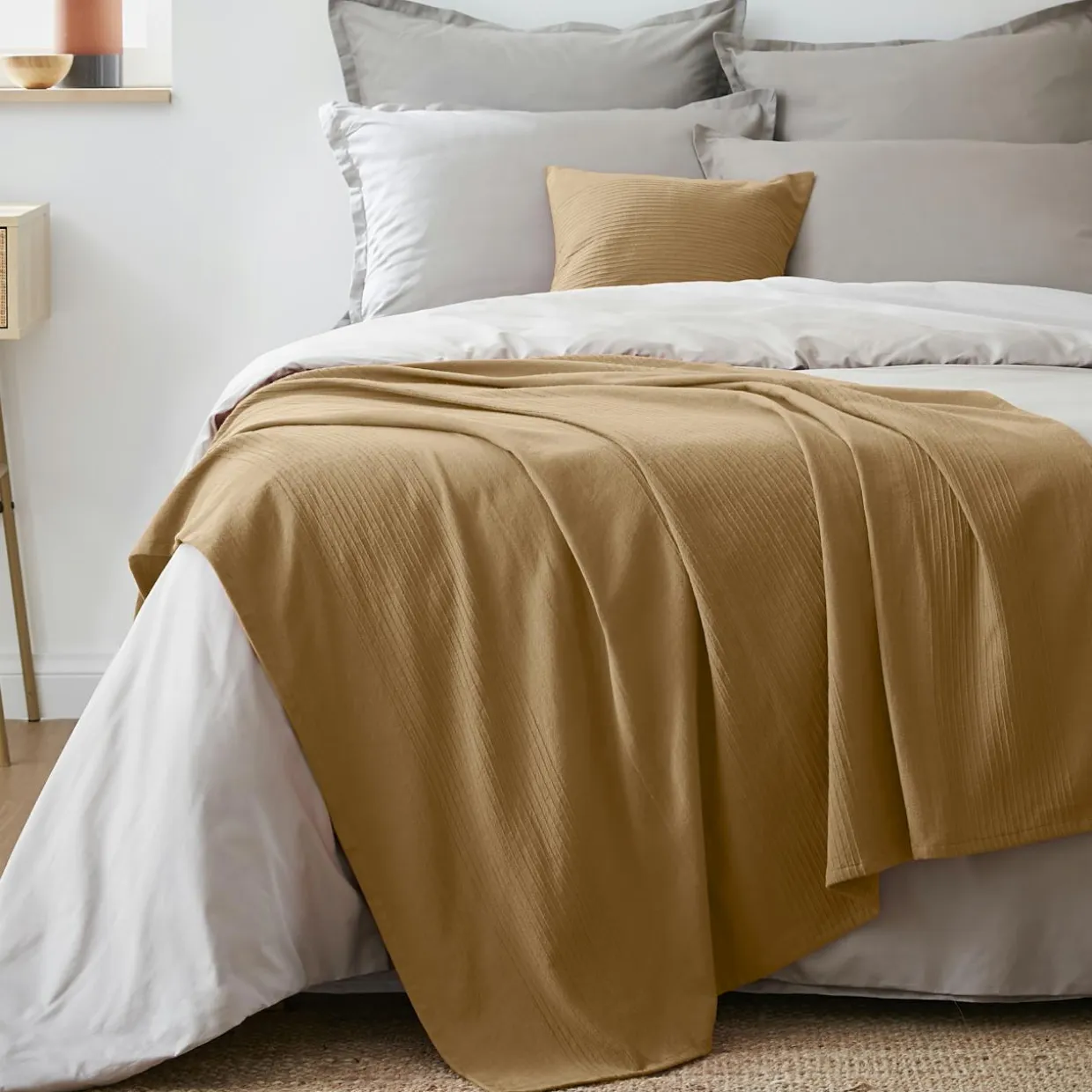 Jeté de lit coton tissé (130 x 160 cm) Léa Camel
