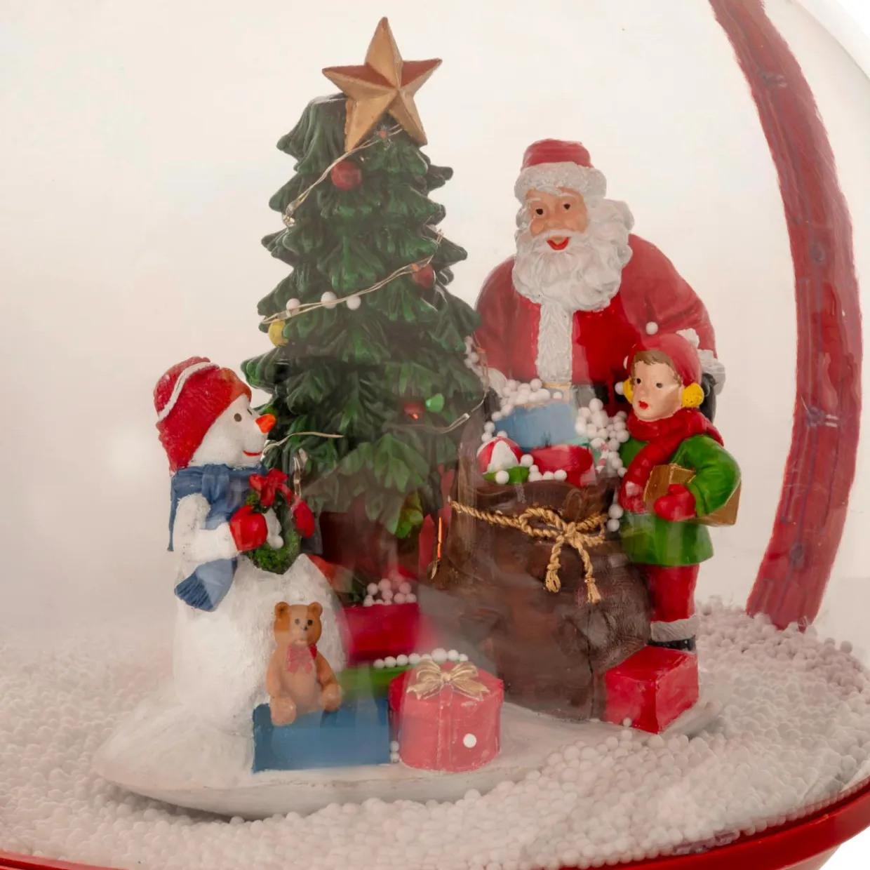 Lampadaire de Noël illuminé et animé (H150 cm) Boule Neige tombante Rouge
