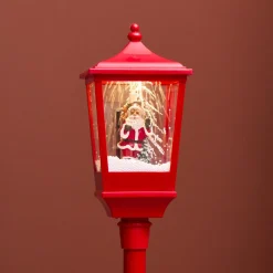 Lampadaire de Noël illuminé, musical et animé 10 LED (H135 cm) Neige tombante Rouge