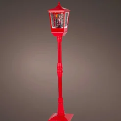 Lampadaire de Noël illuminé, musical et animé 10 LED (H135 cm) Neige tombante Rouge