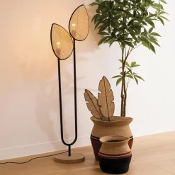Lampadaire double en rotin (H143 cm) Olme Beige