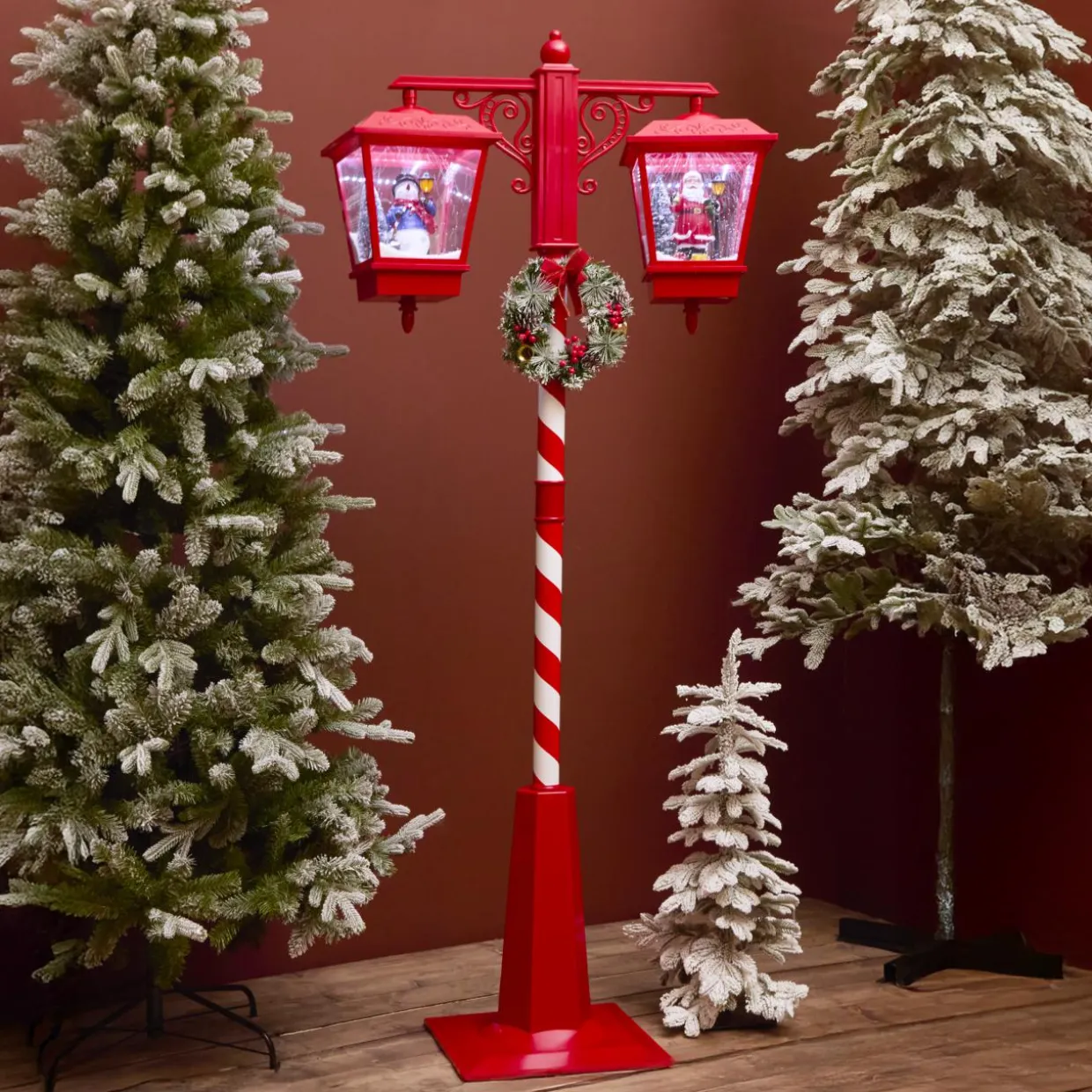 Lampadaire double illuminé 66 LED (H188 cm) Noël Magique Rouge