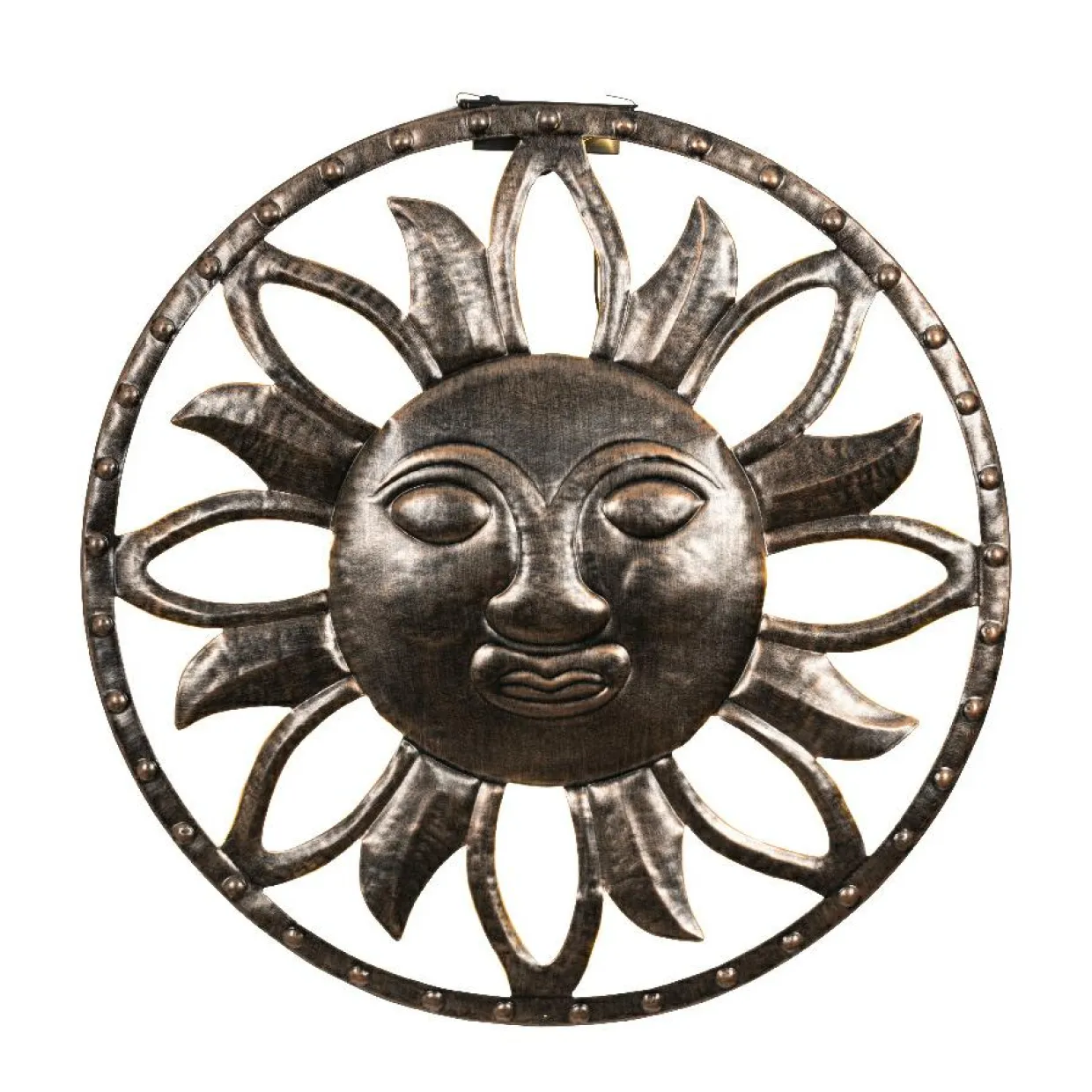Lampe murale solaire en métal (D37 cm) Dieu soleil Or pâtiné et blanc chaud