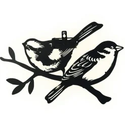 Lampe murale solaire en métal (H23,5 cm) Duo d'oiseaux Noir