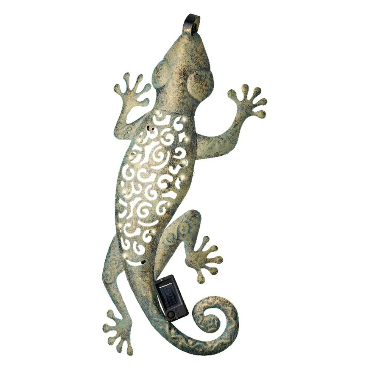 Lampe murale solaire en métal (L51 cm) Gecko Vert antique