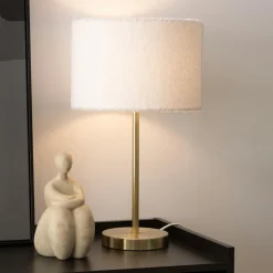 Lampe à poser bouclette et métal (H49 cm) Tina Blanc et or