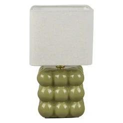 Lampe à poser Carrée en Céramique (H27 cm) Pompon Verte