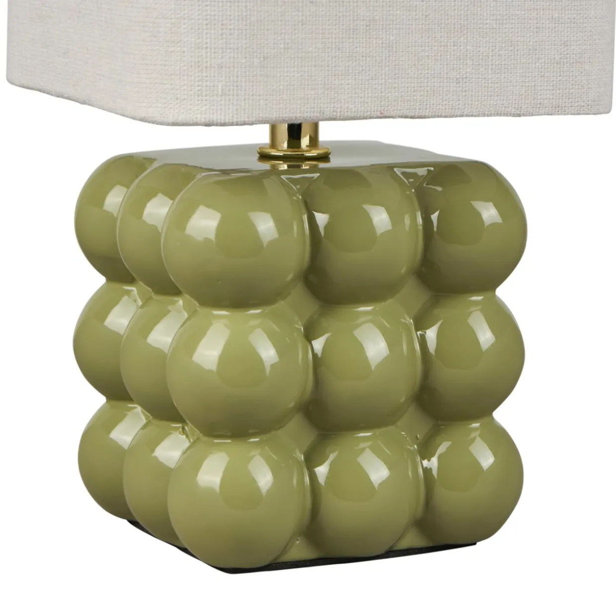 Lampe à poser Carrée en Céramique (H27 cm) Pompon Verte
