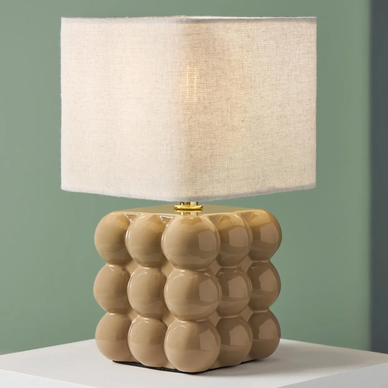Lampe à poser en céramique (H27 cm) Pompon Beige
