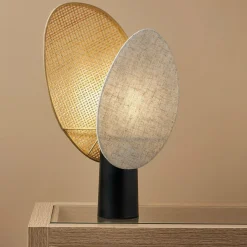 Lampe à poser rotin et lin (H40 cm) Almeria Beige