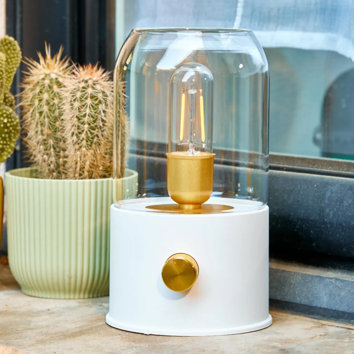 Lampe tempête sans fil rechargeable USB (H20 cm) Blanc