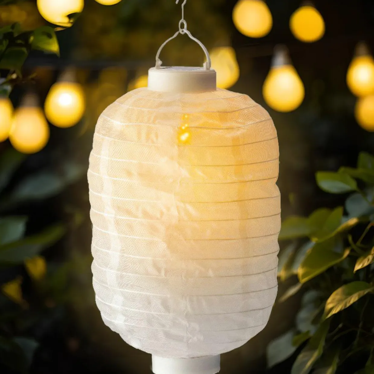 Lanterne chinoise solaire LED (D20 cm) Cylindre effet flamme Blanc chaud
