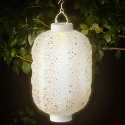 Lanterne chinoise solaire nylon LED (D20 cm) Ellipse Blanc chaud