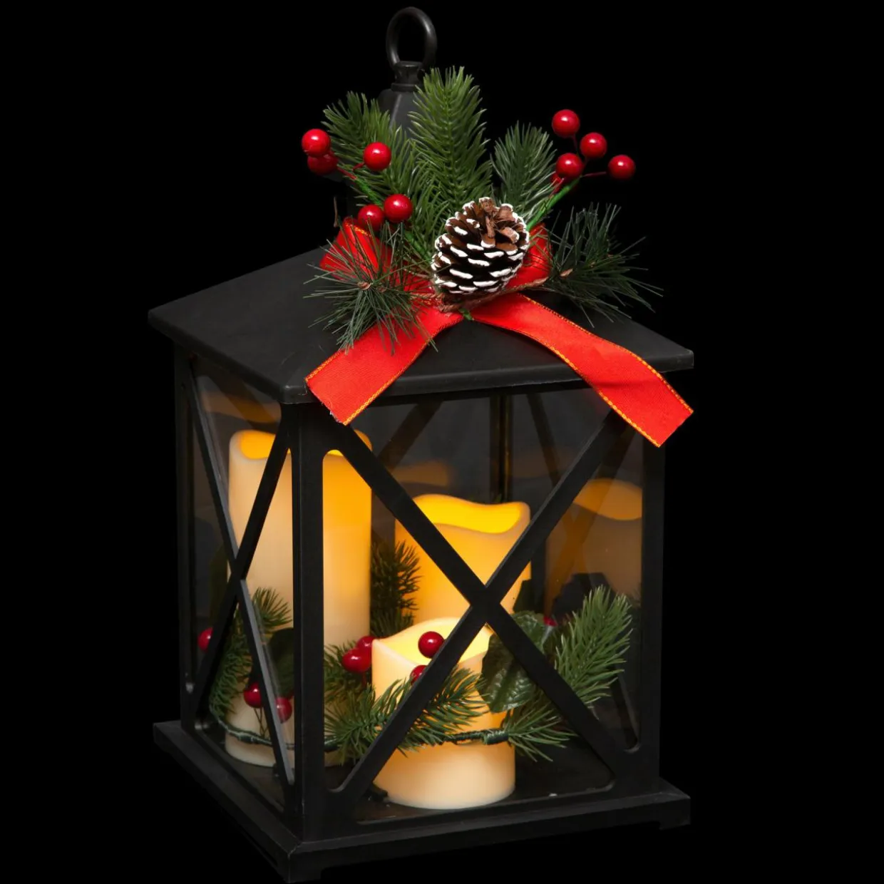 Lanterne de Noël à piles LED (H32 cm) Vacillante Blanc chaud