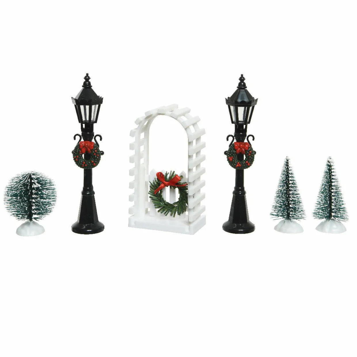 Lot d'accessoires lampadaires et décorations pour aménager un village