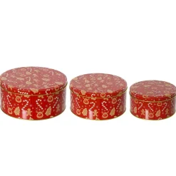 Lot de 3 boites en métal rondes (D20 cm) Gourmandises sucrées Rouge