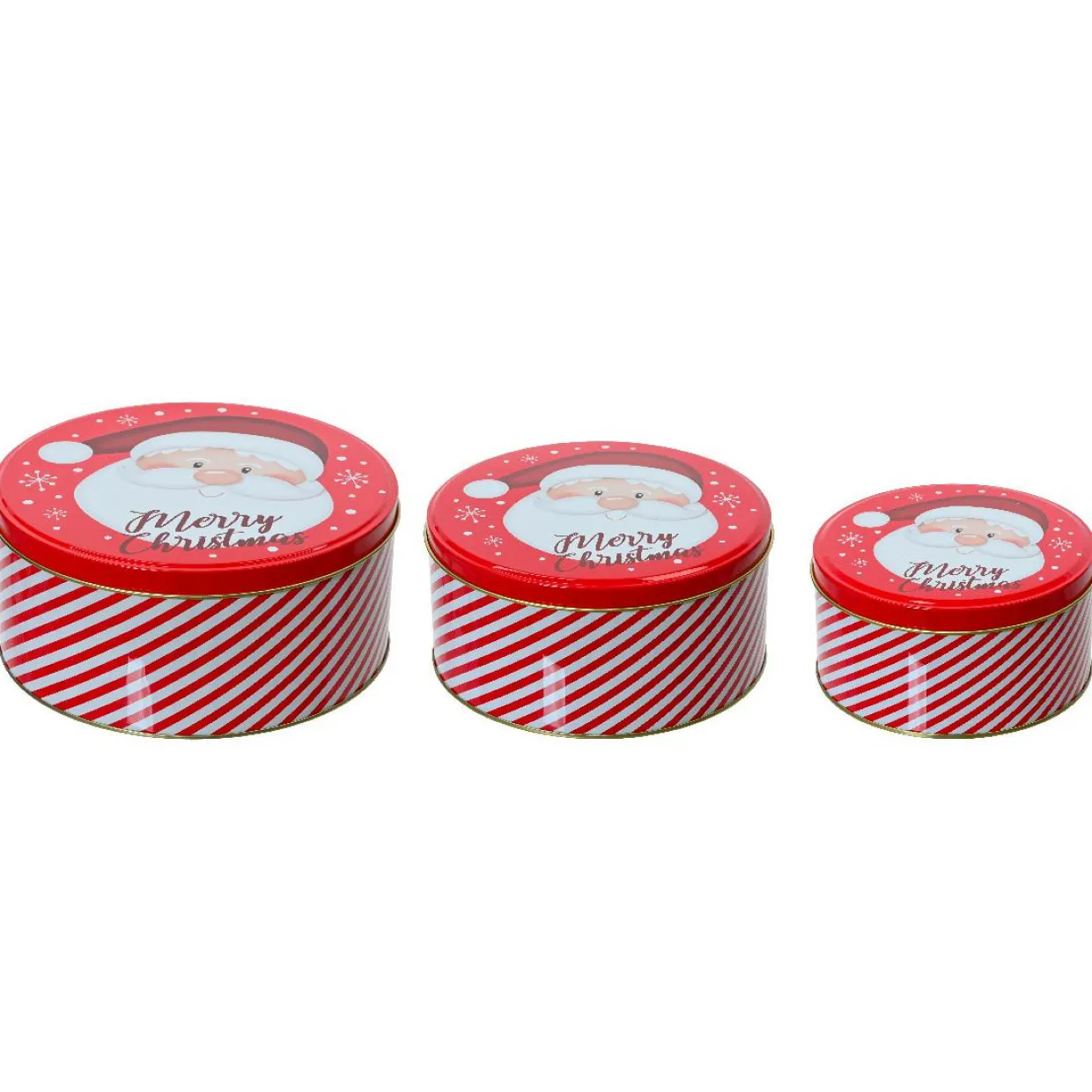 Lot de 3 boites en métal rondes (D20 cm) Papa Noël Rouge et blanc