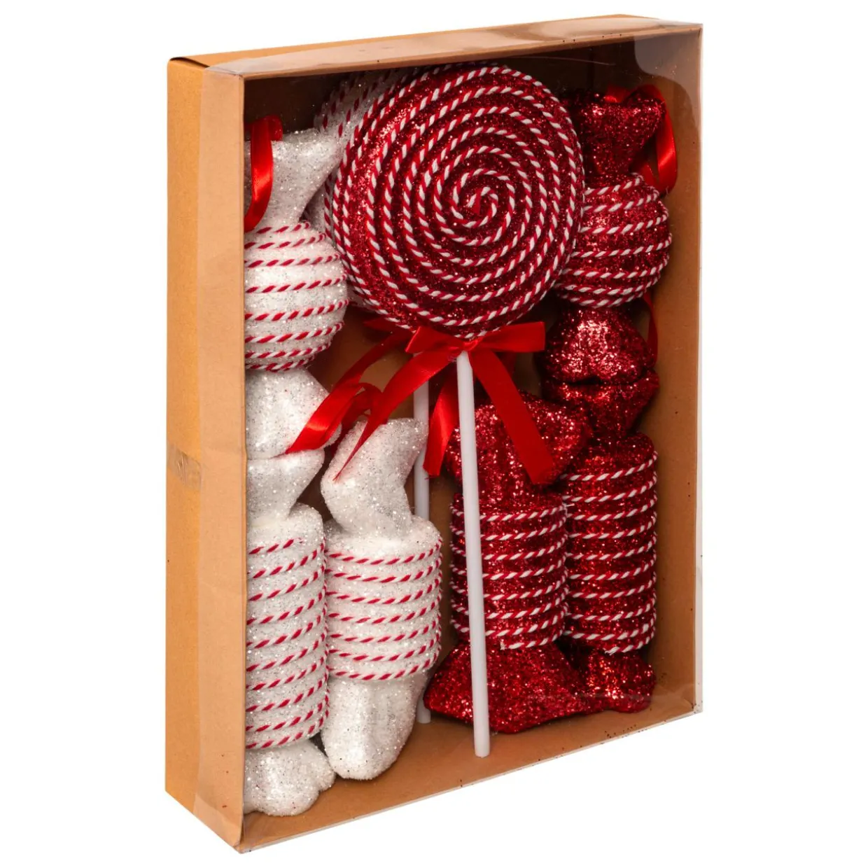 Lot de 8 bonbons Géants (H38 cm) Sucreries festives Rouge et Blanc