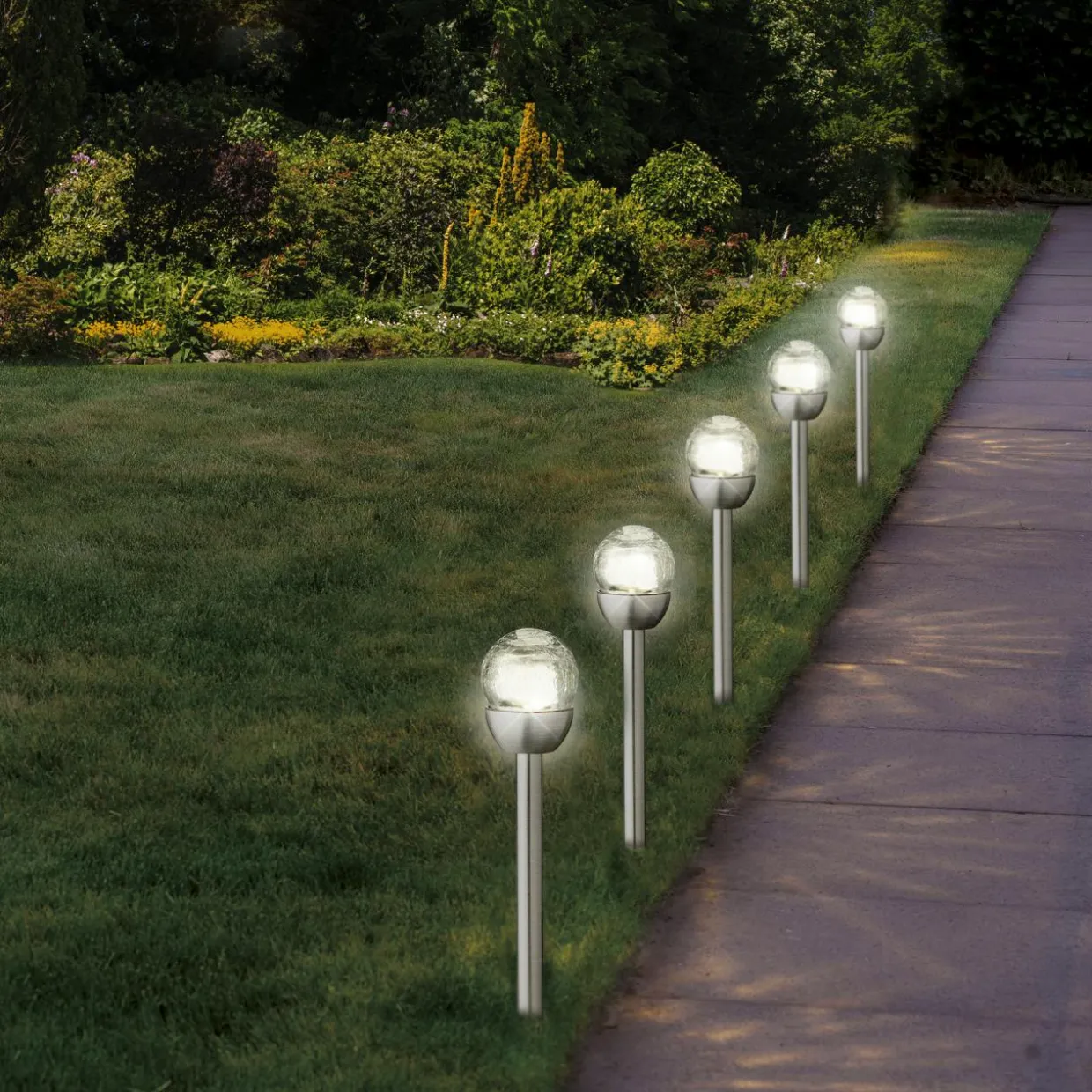 Lot de 6 bornes de jardin solaire (H24.5 cm) Verre craquelé Blanc chaud