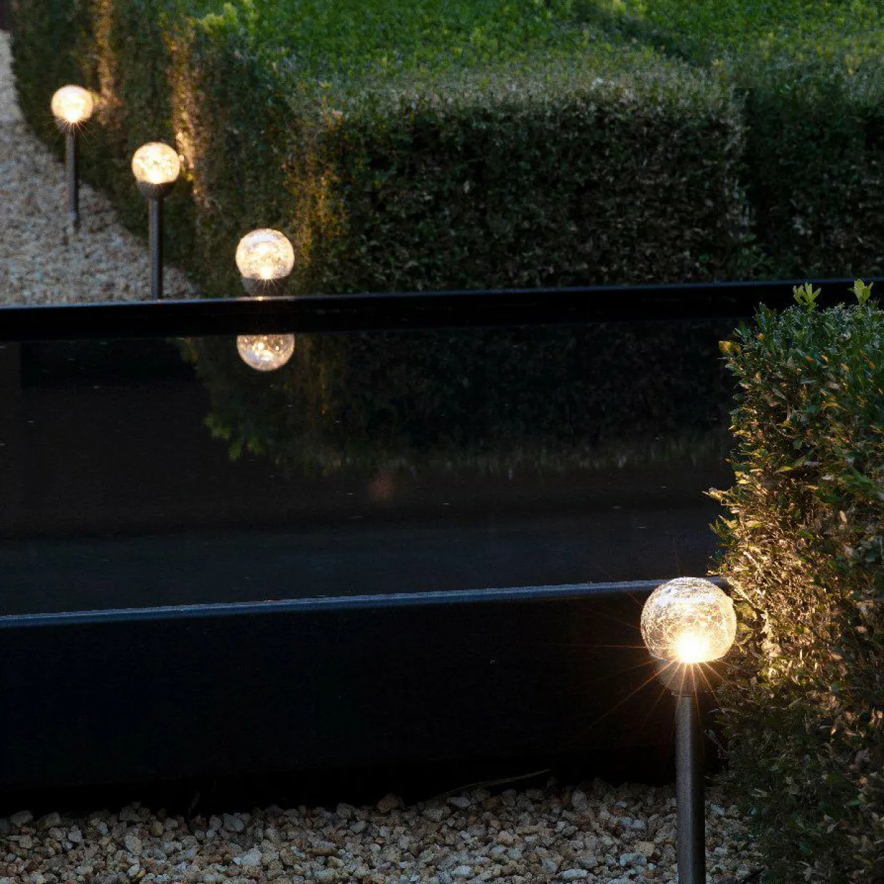 Lot de 6 bornes de jardin solaire (H24.5 cm) Verre craquelé Blanc chaud