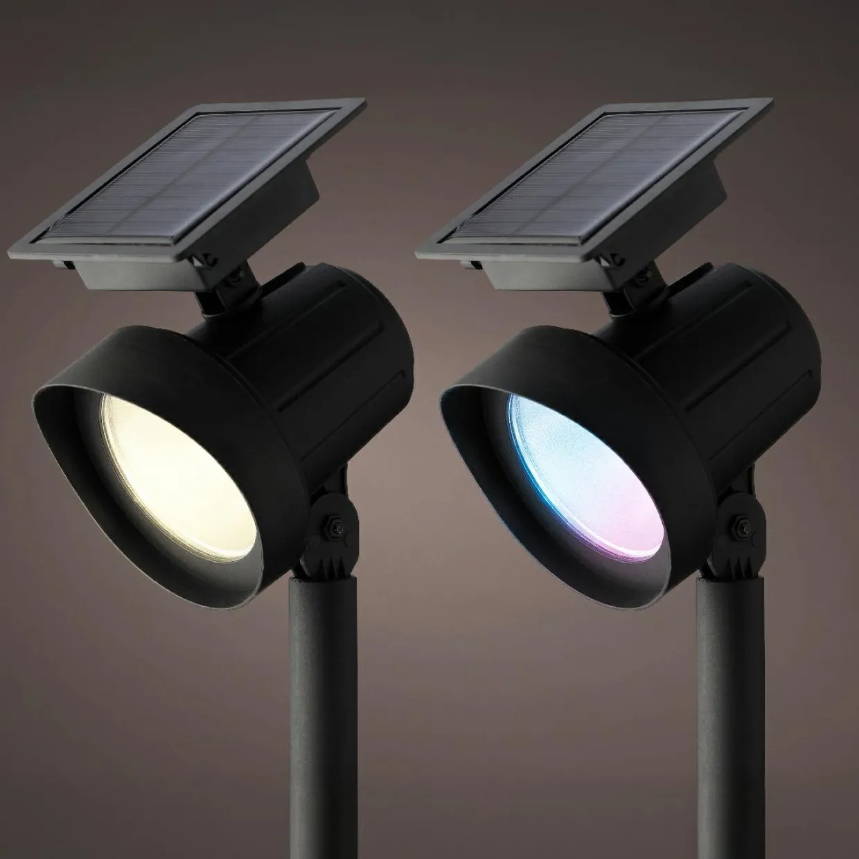 Lot de 2 bornes de jardin solaire 25 lumens (H31 cm) Spots Blanc chaud et multicolore